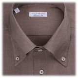 Viola Milano - Camicia Colletto Button-Down 100% Lino Tinta Unita - Tabacco - Handmade in Italy - Luxury Exclusive Collection