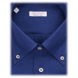 Viola Milano - Solid 100% Linen Button-Down Collar Shirt - Sea - Handmade in Italy - Luxury Exclusive Collection