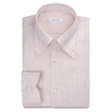 Viola Milano - Solid 100% Linen Button-Down Collar Shirt - Sand - Handmade in Italy - Luxury Exclusive Collection