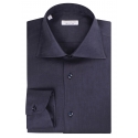 Viola Milano - Solid 100% Linen Cut-Away Collar Shirt - Navy - Handmade in Italy - Luxury Exclusive Collection