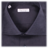 Viola Milano - Solid 100% Linen Cut-Away Collar Shirt - Navy - Handmade in Italy - Luxury Exclusive Collection