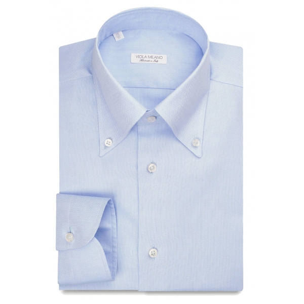 Viola Milano - Solid American Oxford Button-Down Collar Shirt - Light Blue - Handmade in Italy - Luxury Exclusive Collection