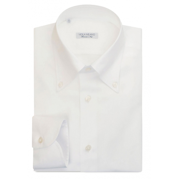 Viola Milano - Solid American Oxford Button-Down Collar Dress Shirt - White - Handmade in Italy - Luxury Exclusive Collection