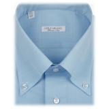 Viola Milano - Solid Carlo Riva Etamine Cotton Button-Down Shirt - Light Blue - Handmade in Italy - Luxury Exclusive Collection