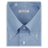 Viola Milano - Solid Carlo Riva Oxford/Linen Button-Down Shirt - Light Blue - Handmade in Italy - Luxury Exclusive Collection