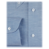 Viola Milano - Solid Carlo Riva Oxford/Linen Button-Down Shirt - Light Blue - Handmade in Italy - Luxury Exclusive Collection