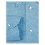 Viola Milano - Solid Carlo Riva Oxford/Linen Button-Down Shirt - Sea - Handmade in Italy - Luxury Exclusive Collection