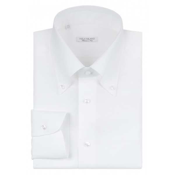 Viola Milano - Solid Carlo Riva Oxford/Linen Button-Down Shirt - White - Handmade in Italy - Luxury Exclusive Collection