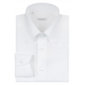 Viola Milano - Solid Carlo Riva Oxford/Linen Button-Down Shirt - White - Handmade in Italy - Luxury Exclusive Collection