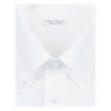 Viola Milano - Solid Carlo Riva Oxford/Linen Button-Down Shirt - White - Handmade in Italy - Luxury Exclusive Collection