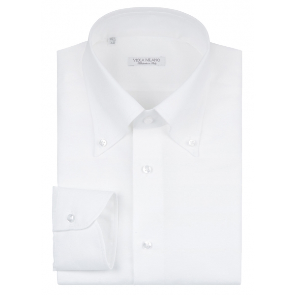 Viola Milano - Solid Carlo Riva Popline Doppio Button-Down Shirt - White - Handmade in Italy - Luxury Exclusive Collection
