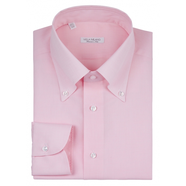 Viola Milano - Solid Carlo Riva Voila Tela Button-Down Shirt - Pink - Handmade in Italy - Luxury Exclusive Collection