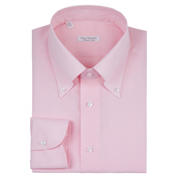 Viola Milano - Solida Camicia Carlo Riva Voila Tela Button Down - Rosa - Handmade in Italy - Luxury Exclusive Collection