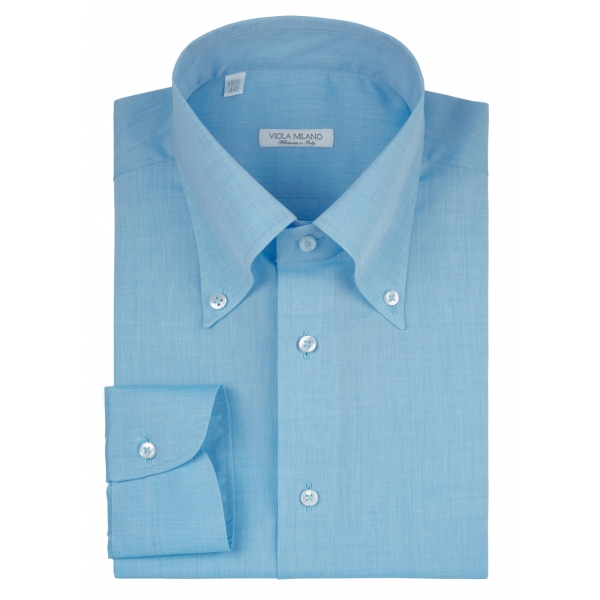 Viola Milano - Solid Carlo Riva Voila Tela Button-Down Shirt - Turquoise Sea - Handmade in Italy - Luxury Exclusive Collection