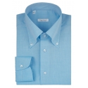 Viola Milano - Solid Carlo Riva Voila Tela Button-Down Shirt - Turquoise Sea - Handmade in Italy - Luxury Exclusive Collection