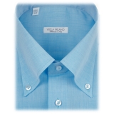 Viola Milano - Solid Carlo Riva Voila Tela Button-Down Shirt - Turquoise Sea - Handmade in Italy - Luxury Exclusive Collection