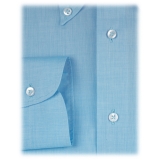 Viola Milano - Solid Carlo Riva Voila Tela Button-Down Shirt - Turquoise Sea - Handmade in Italy - Luxury Exclusive Collection