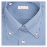 Viola Milano - Solid Cotton/Jersey Button-Down Collar Dress Shirt - Sea II - Handmade in Italy - Luxury Exclusive Collection