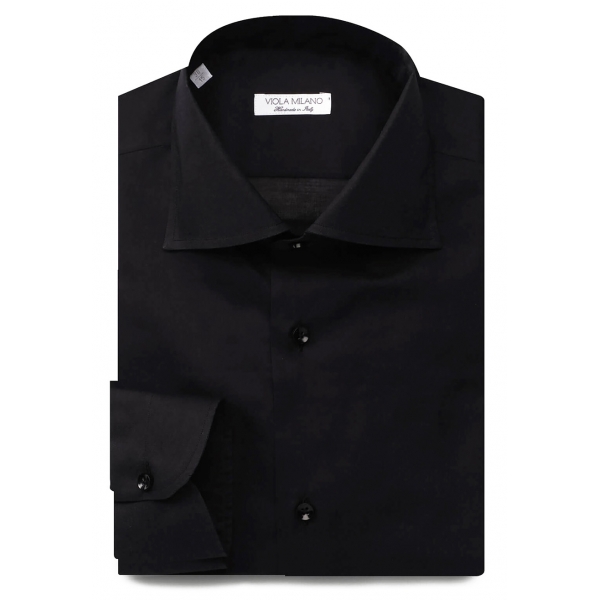 Viola Milano - Solid Cut-Away Collar Dress Shirt - Midnight Navy - Handmade in Italy - Luxury Exclusive Collection