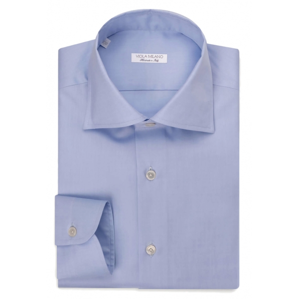 Viola Milano - Solid Handmade Cutaway-Collar Shirt - Light Blue - Handmade in Italy - Luxury Exclusive Collection
