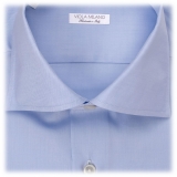 Viola Milano - Solido Fatto a Mano Camicia con Collo All'Aperto - Azzurro - Handmade in Italy - Luxury Exclusive Collection