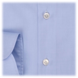 Viola Milano - Solido Fatto a Mano Camicia con Collo All'Aperto - Azzurro - Handmade in Italy - Luxury Exclusive Collection