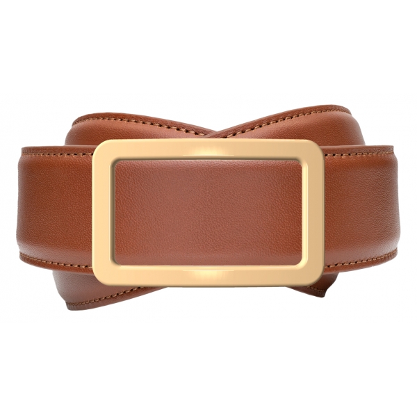 Goldfels - Gold I - Calfskin Cognac Brown - Marrone - Cintura - Made in Italy - Luxury Exclusive Collection