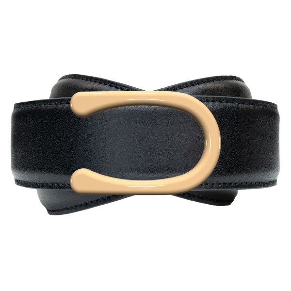 Goldfels - Gold II - Calfskin Jet Black - Black - Belt - Made in Italy - Luxury Exclusive Collection