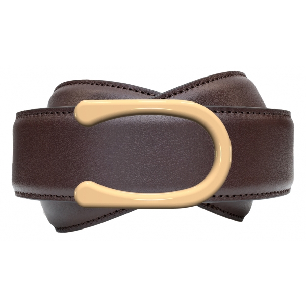 Goldfels - Gold II - Calfskin Chocolate Brown - Brown - Belt - Made in Italy - Luxury Exclusive Collection