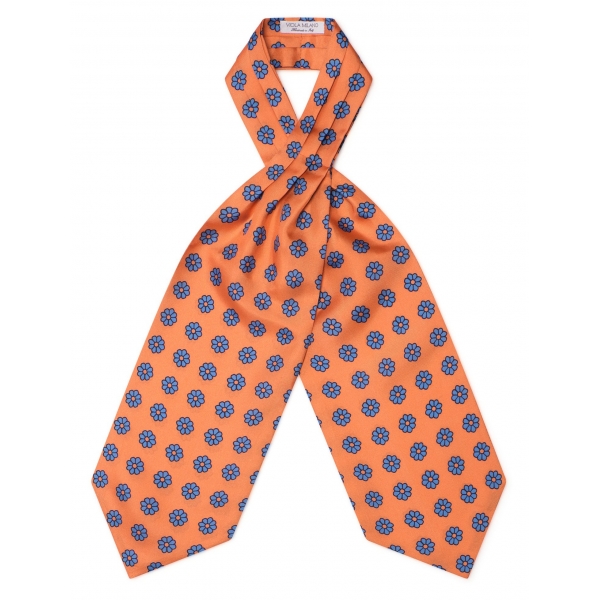 Viola Milano - Floral Italian Silk Ascot Tie - Orange - Handmade in Italy - Luxury Exclusive Collection