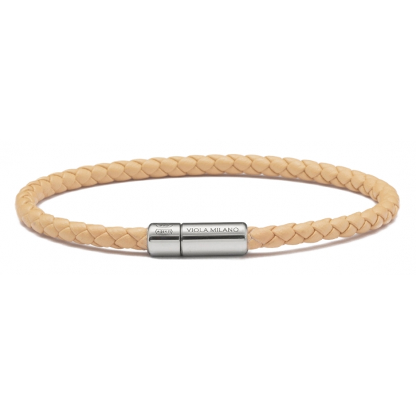 Viola Milano - Braided Italian Leather Bracelet - Pale Yellow - Handmade in Italy - Luxury Exclusive Collection
