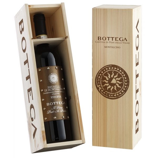 Bottega - Brunello of Montalcino Reserve D.O.C.G. Bottega - Pret a Porter - Wooden Gift Box - The Wine of Poets - Red Wines