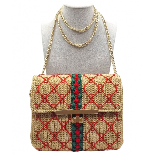 CapriNina - CapriGu - Fine Bag Handmade in Capri - Gold Embroidery Red - Handmade in Italy - Exclusive Luxury