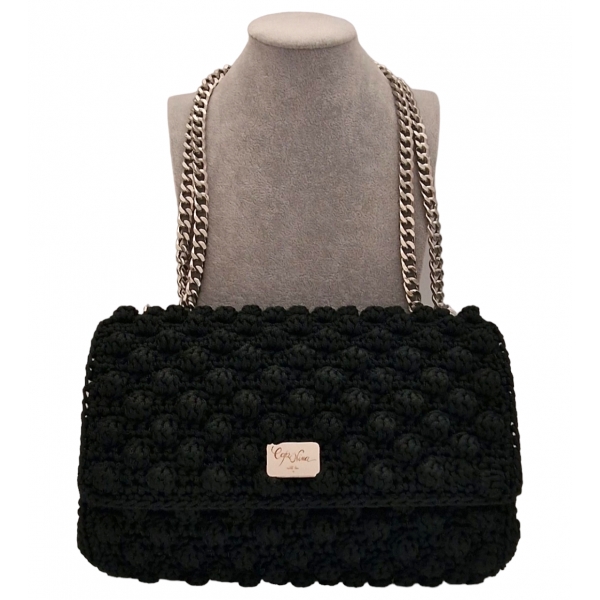 CapriNina - Ninetta Versy - Fine Bag Handmade in Capri - Black Silver - Handmade in Italy - Exclusive Luxury