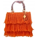 CapriNina - Le Charleston - Borsa Pregiata Relizzata a Mano a Capri - Arancio - Handmade in Italy - Exclusive Luxury