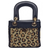 CapriNina - CapriDì Mini - Fine Bag Handmade in Capri - Black Leopard - Handmade in Italy - Exclusive Luxury