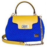 CapriNina - Capriccio - Borsa Pregiata Relizzata a Mano a Capri - Giallo Blu - Handmade in Italy - Exclusive Luxury