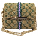 CapriNina - CapriGu - Fine Bag Handmade in Capri - Gold Embroidery Green - Handmade in Italy - Exclusive Luxury