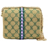 CapriNina - CapriGu - Fine Bag Handmade in Capri - Gold Embroidery Green - Handmade in Italy - Exclusive Luxury