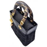 CapriNina - CapriDì - Fine Bag Handmade in Capri - Black Leopard - Handmade in Italy - Exclusive Luxury