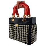 CapriNina - CapriDì - Fine Bag Handmade in Capri - Red Pied de Poule - Handmade in Italy - Exclusive Luxury