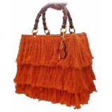 CapriNina - Le Charleston - Borsa Pregiata Relizzata a Mano a Capri - Arancio - Handmade in Italy - Exclusive Luxury