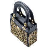 CapriNina - CapriDì Mini - Borsa Pregiata Relizzata a Mano a Capri - Nera Leopardata - Handmade in Italy - Exclusive Luxury