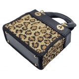 CapriNina - CapriDì Mini - Borsa Pregiata Relizzata a Mano a Capri - Nera Leopardata - Handmade in Italy - Exclusive Luxury