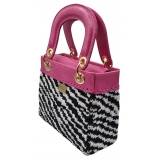 CapriNina - CapriDì Mini - Borsa Pregiata Relizzata a Mano a Capri - Rosa Zebrata - Handmade in Italy - Exclusive Luxury