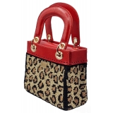 CapriNina - CapriDì Mini - Borsa Pregiata Relizzata a Mano a Capri - Rossa Leopardata - Handmade in Italy - Exclusive Luxury