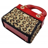 CapriNina - CapriDì Mini - Borsa Pregiata Relizzata a Mano a Capri - Rossa Leopardata - Handmade in Italy - Exclusive Luxury