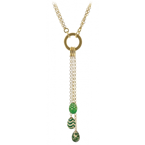 Tsars Collection - Necklace with 3 Green Eggs - Handmade in Swiss - Luxury Exclusive Collection