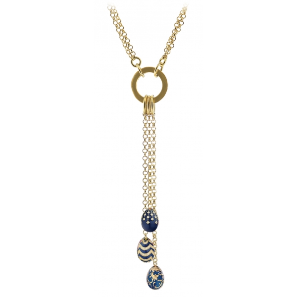 Tsars Collection - Necklace with 3 Blue Eggs - Handmade in Swiss - Luxury Exclusive Collection