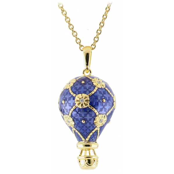 Tsars Collection - Blue Hot Air Balloon Necklace with Zircons - Handmade in Swiss - Luxury Exclusive Collection